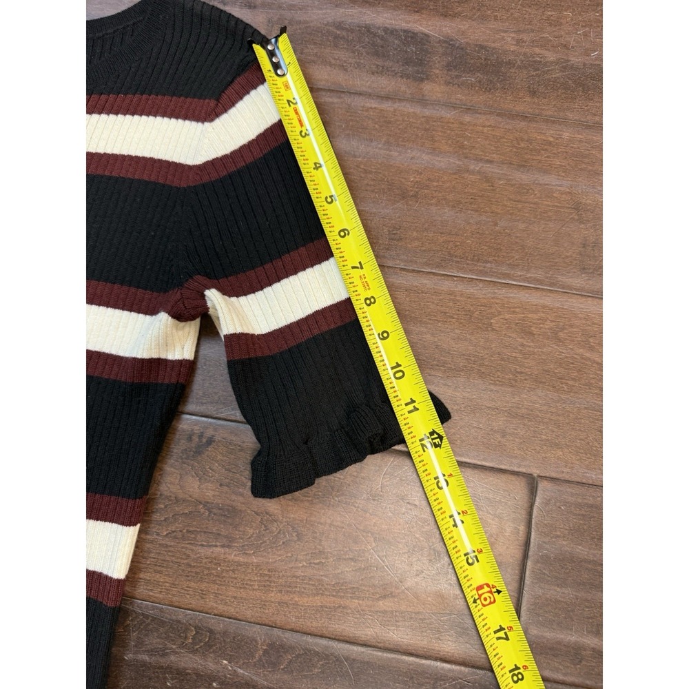 Frame 70s Ruffle Cuff Sweater Retro‎ Ribbed Stretchy | Noir Multi | Womens Large - Picture 10 of 12
